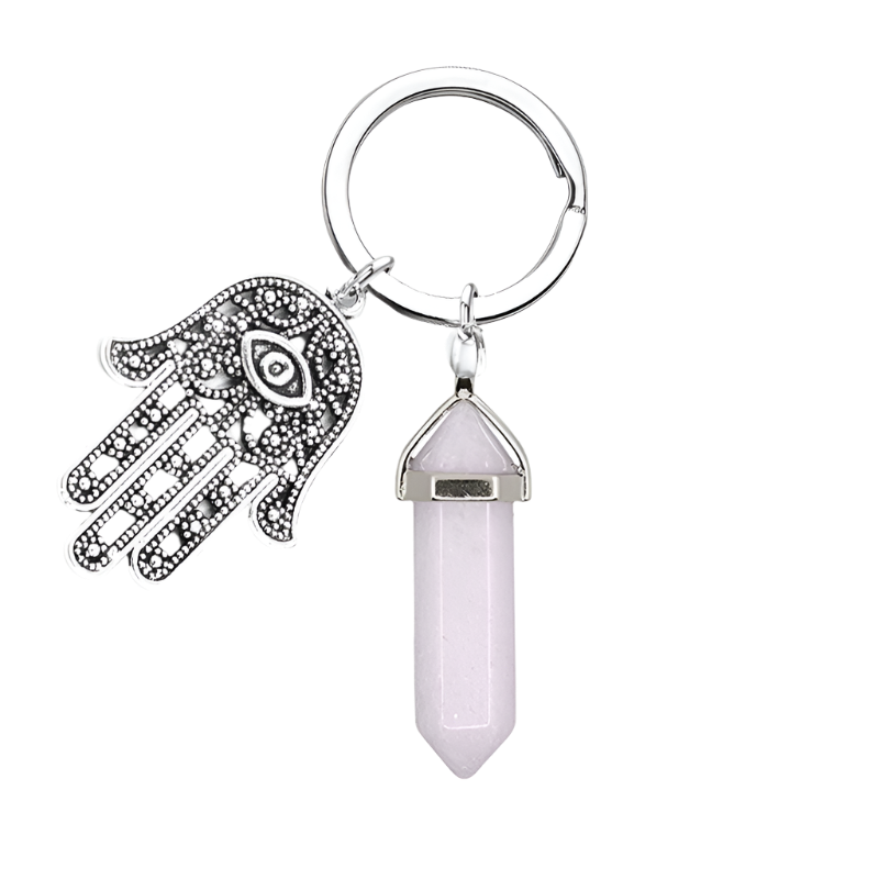 Llavero Mano de Fátima Cuarzo Rosa