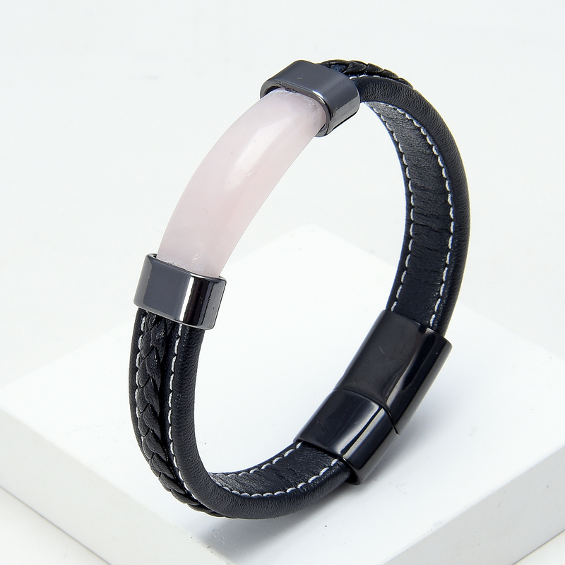 Pulsera Negra Cuarzo Rosa